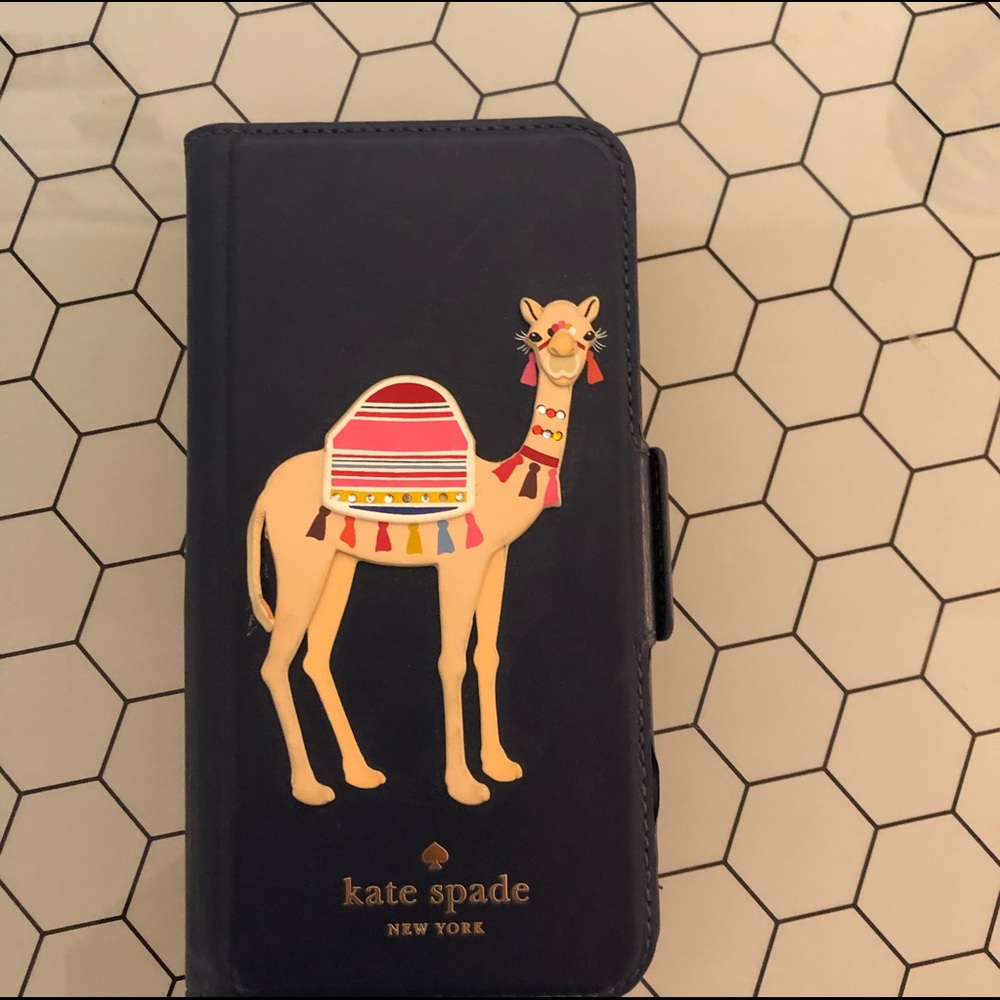 Kate Spade Blue Leather Camel Folio Case iPhone 7